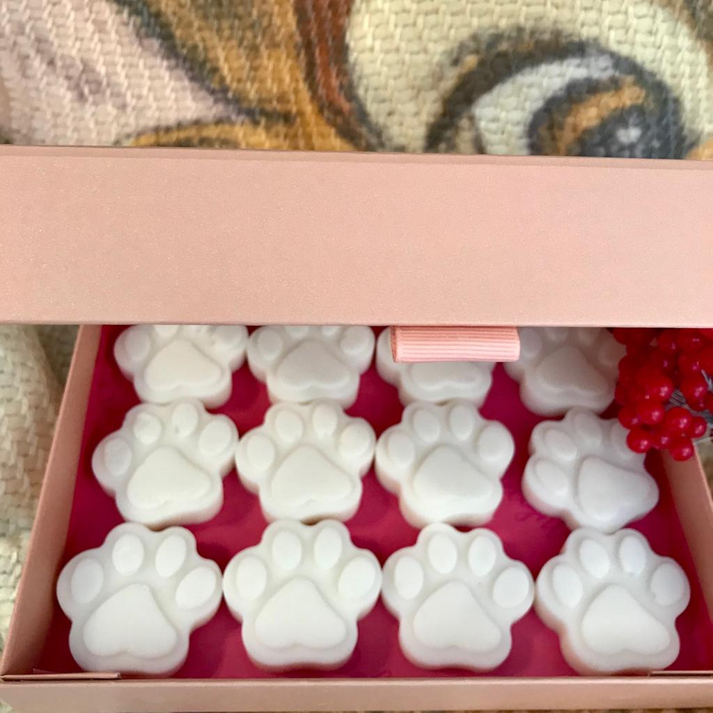 Bliss Delights Animal Friendly Paw Print 12 Christmas Paws Box Wax Melts in Essential Oils.
