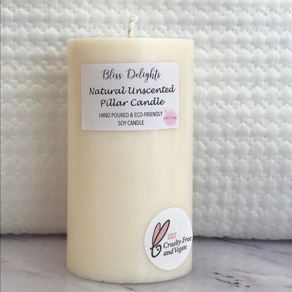 Bliss Delights Large Natural Unscented Soy Pillar Candles