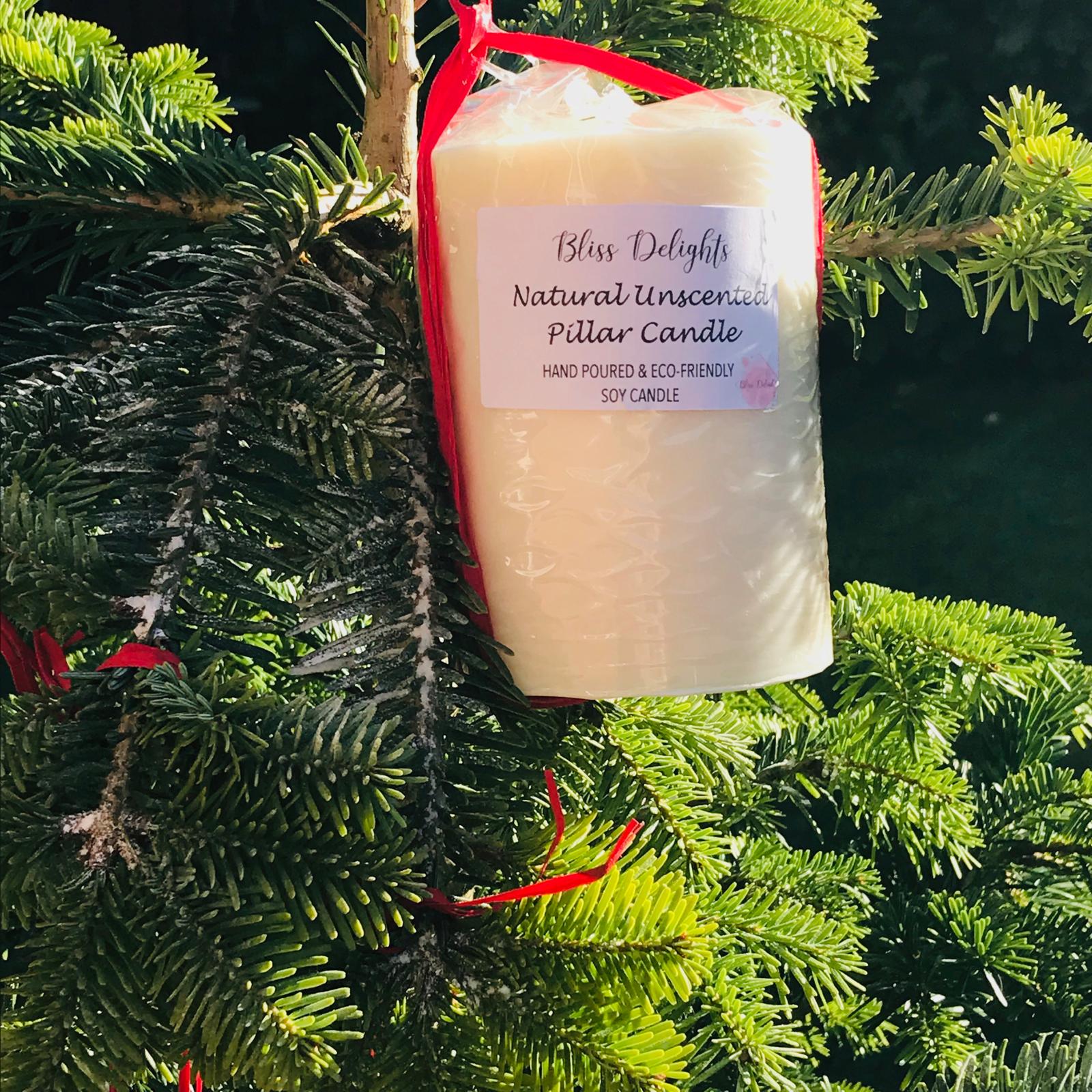 Bliss Delights Natural Unscented Soy Pillar Candles | Eco Vegan Candle