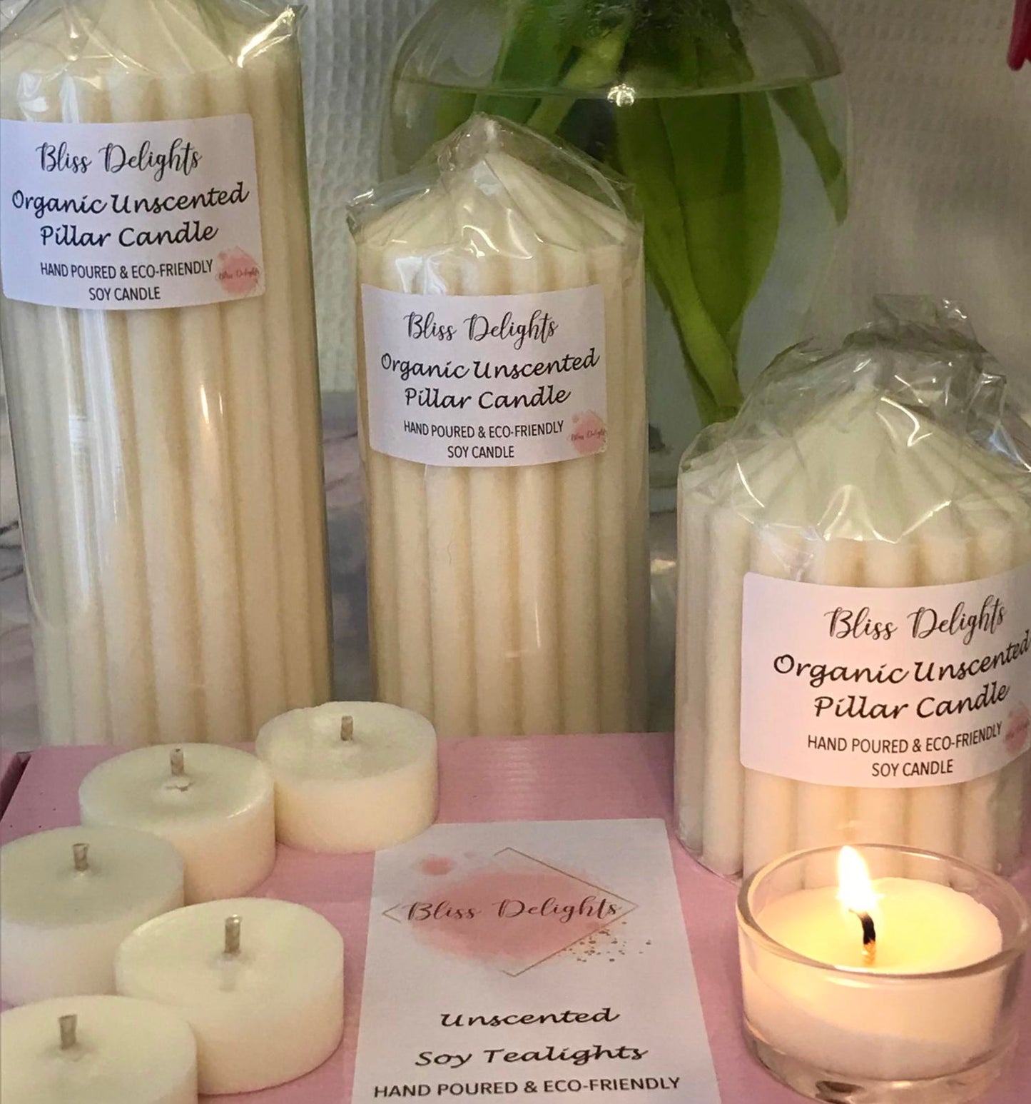 Organic Unscented Soy Pillar Candles