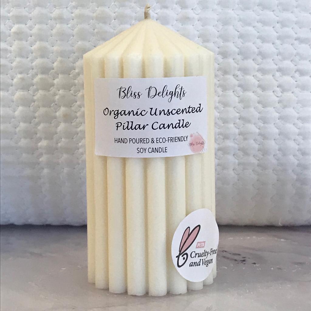 Bliss Delights Organic Unscented Soy Pillar Candles | Eco Vegan Candle