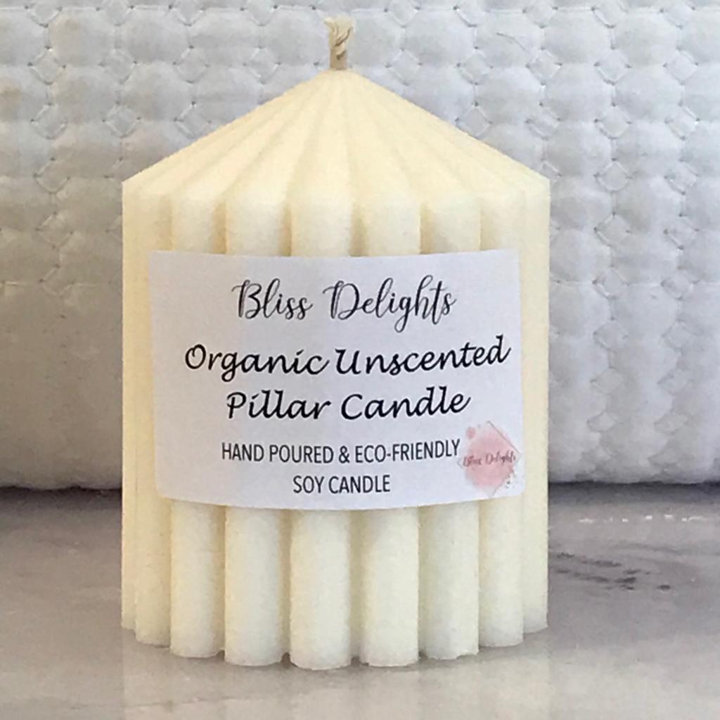 Bliss Delights Organic Unscented Soy Pillar Candles | Eco Vegan Candle
