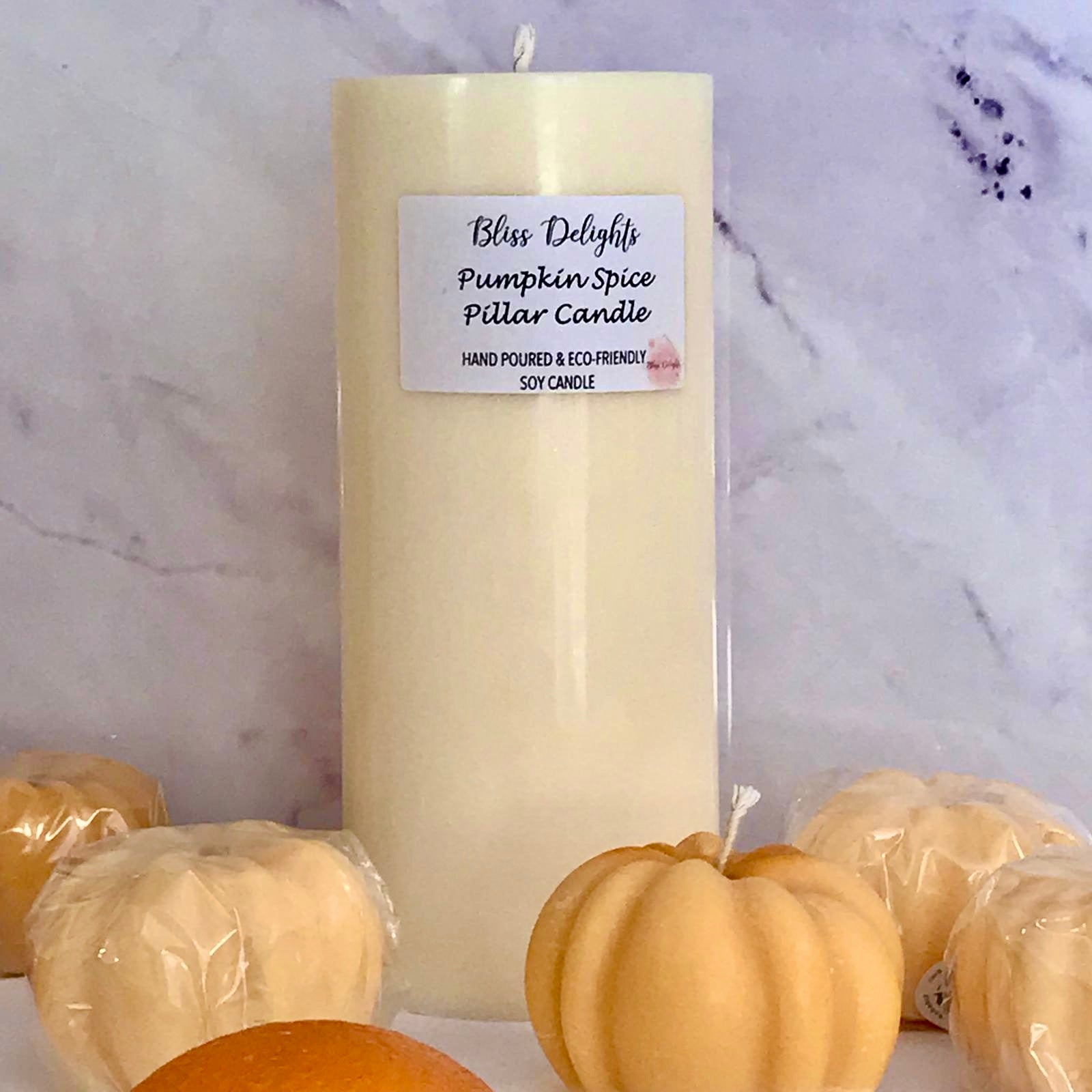 Bliss Delights Pumpkin Spice Soy Pillar Candles | Eco Vegan Candle