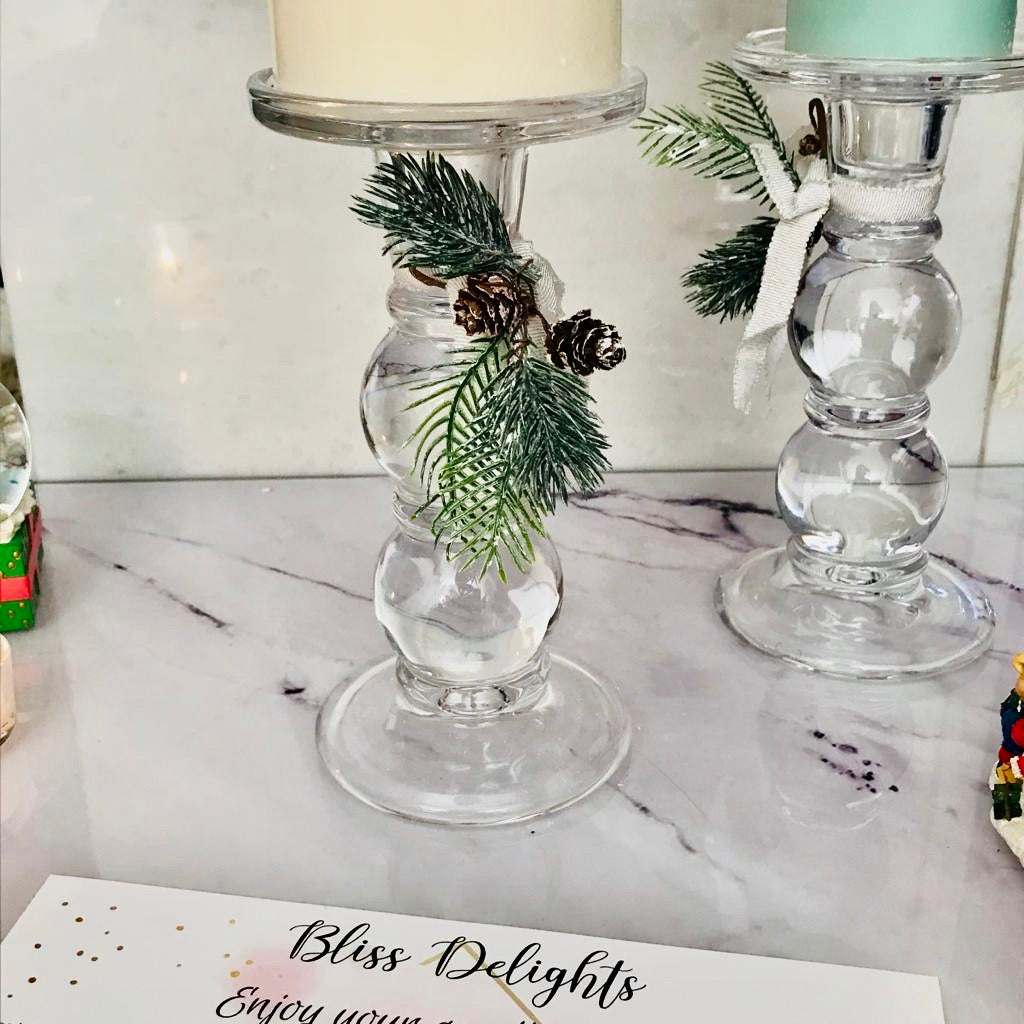 Bliss Delights Tall Glass Candle Holder | Taper & Pillar Candle Holder