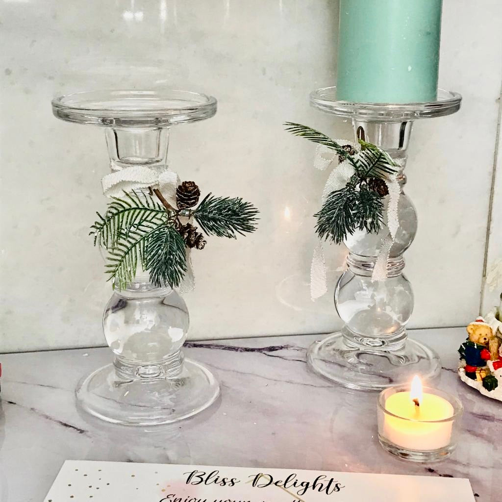 Bliss Delights Tall Glass Candle Holder | Taper & Pillar Candle Holder