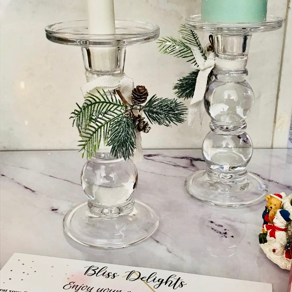 Bliss Delights Tall Glass Candle Holder | Taper & Pillar Candle Holder