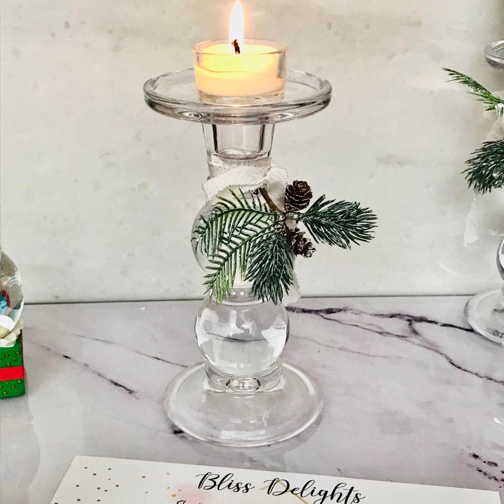 Bliss Delights Tall Glass Candle Holder | Taper & Pillar Candle Holder