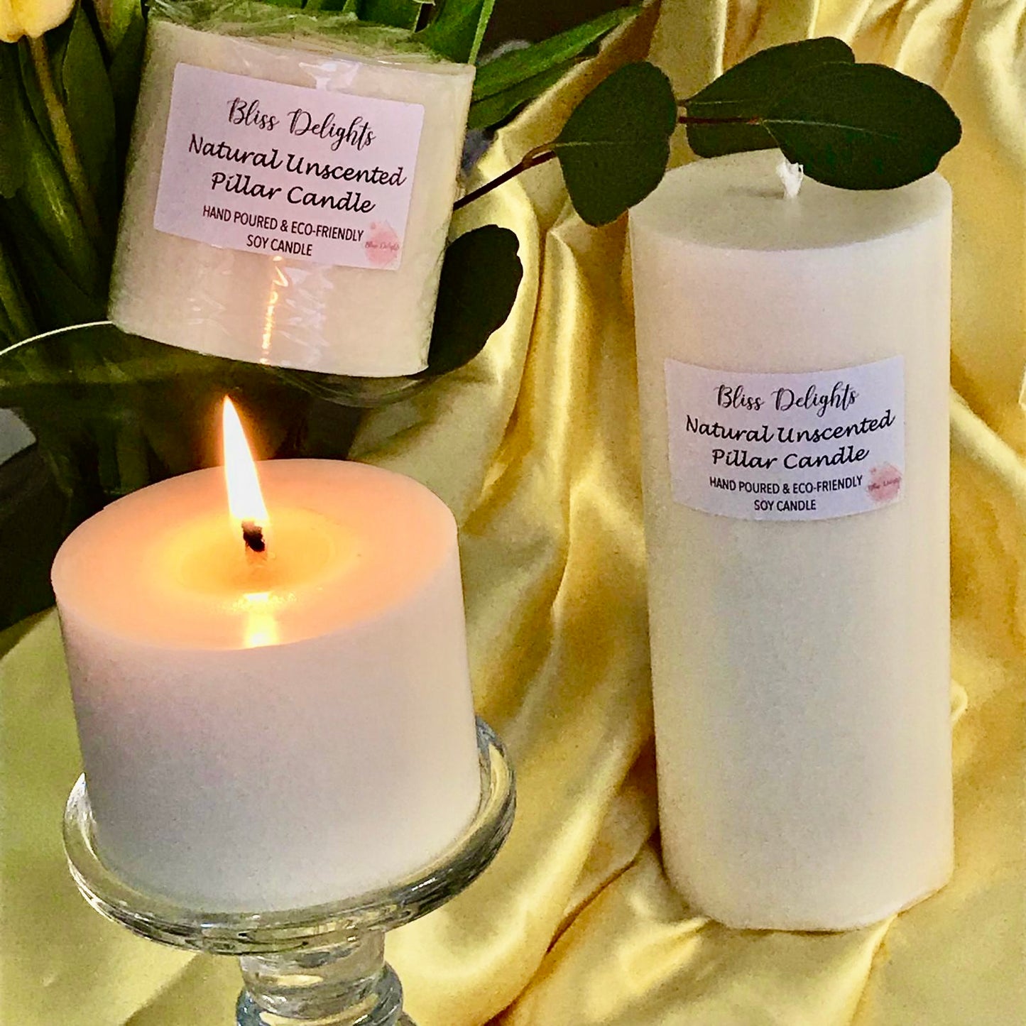 Natural Unscented Soy Pillar Candles
