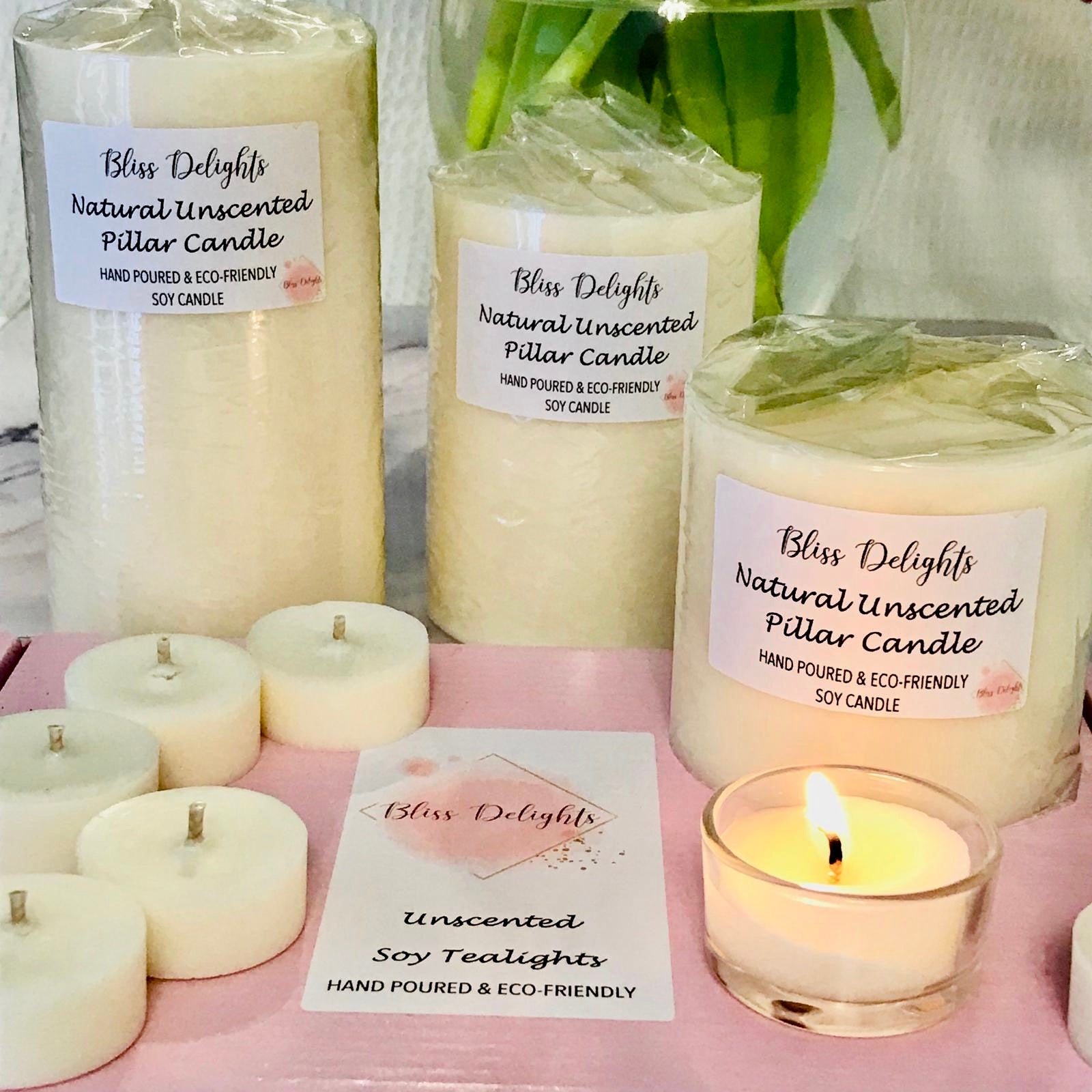 Natural Unscented Soy Pillar Candles