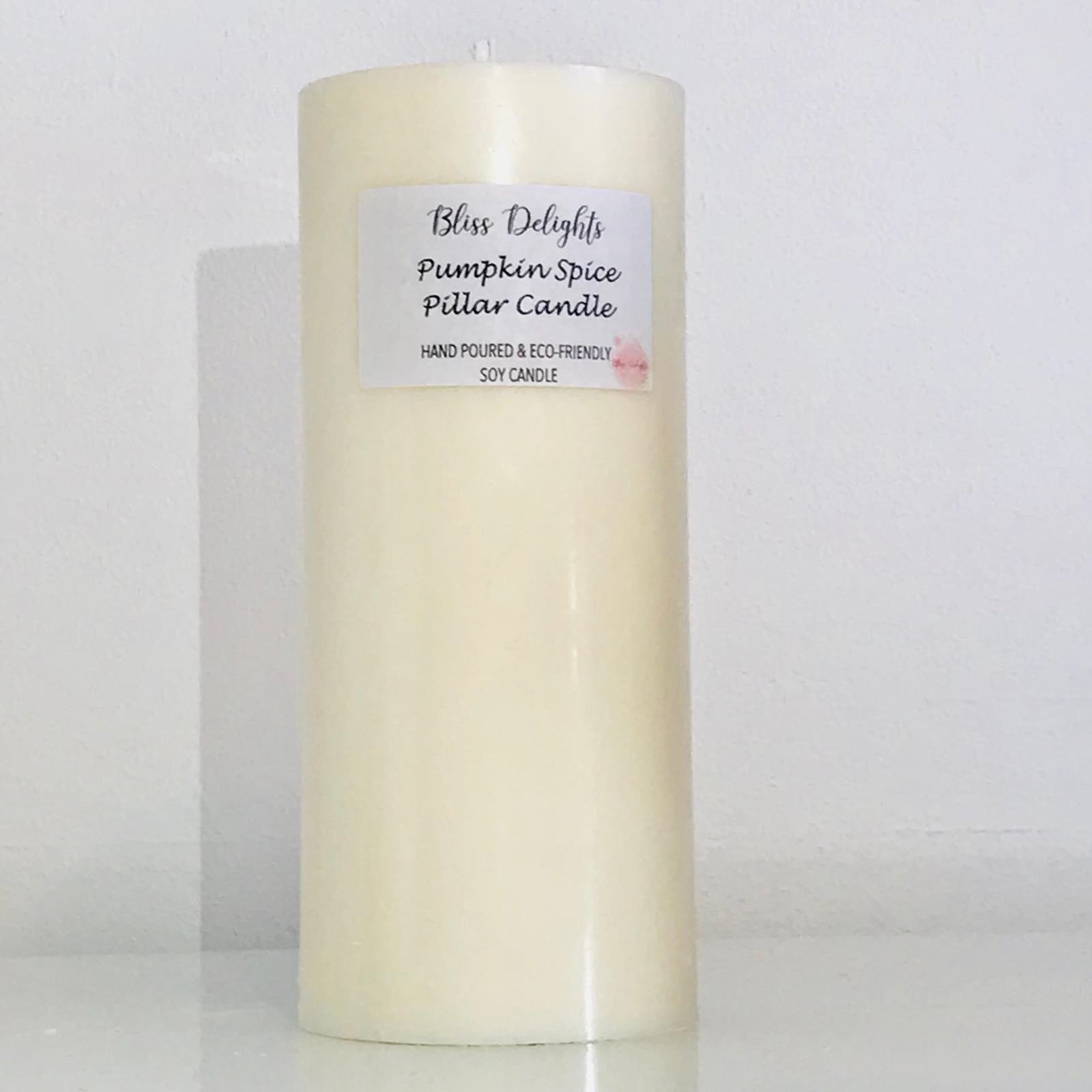 Bliss Delights Pumpkin Spice Soy Pillar Candles | Eco Vegan Candle