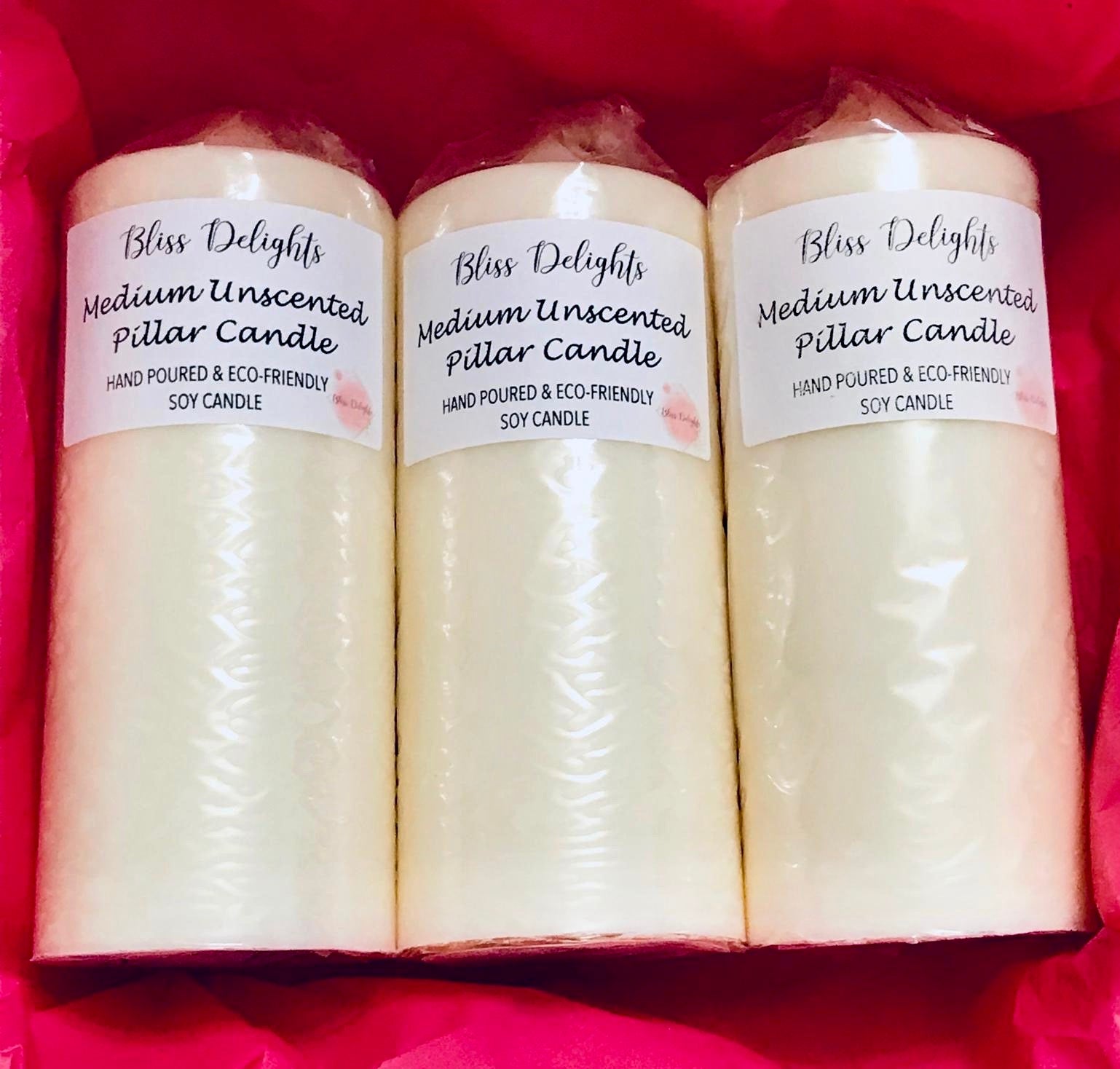 Bliss Delights Set of 3 Medium Soy Pillar Candles in Gift Box