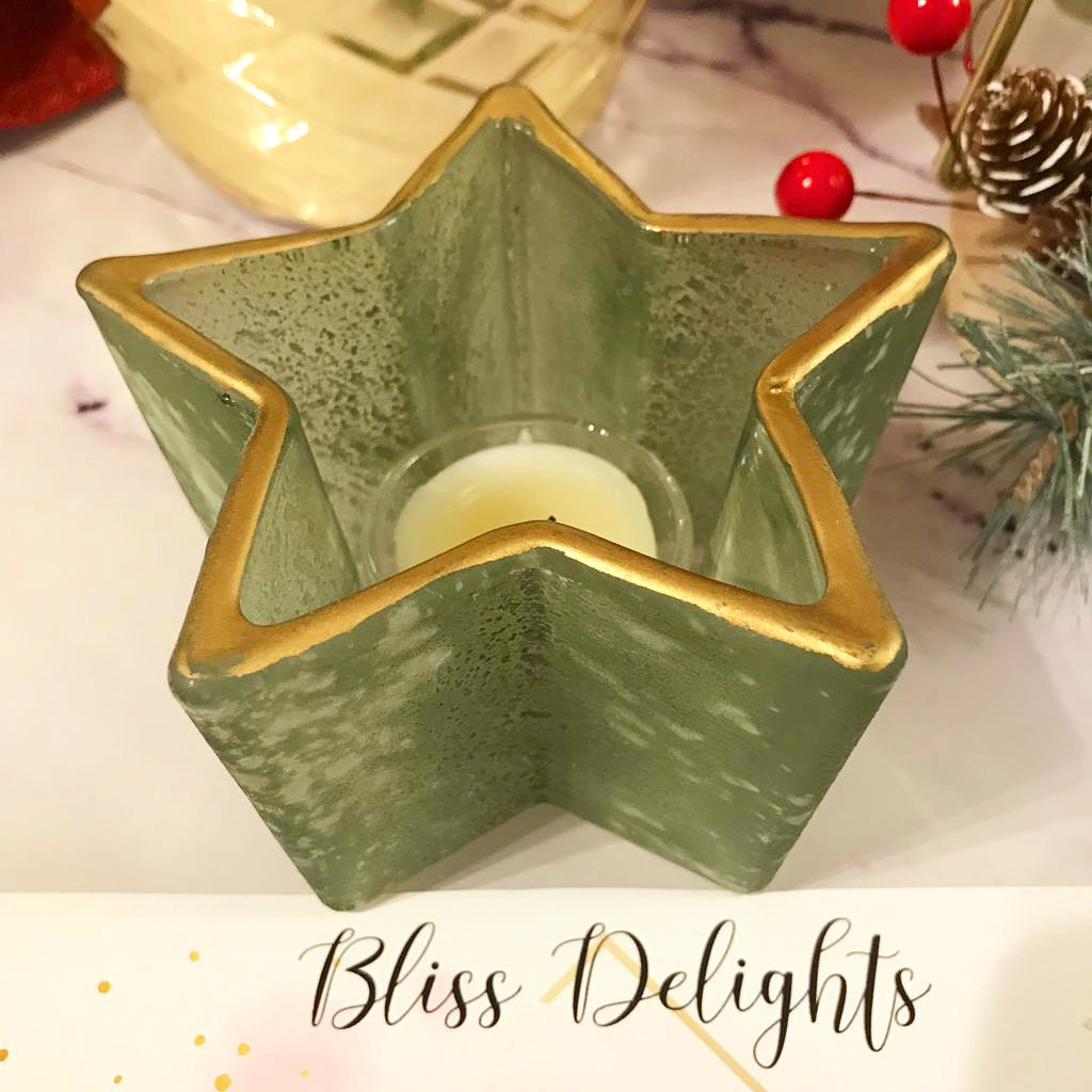 Sage Green Glass Star Tealight Holder