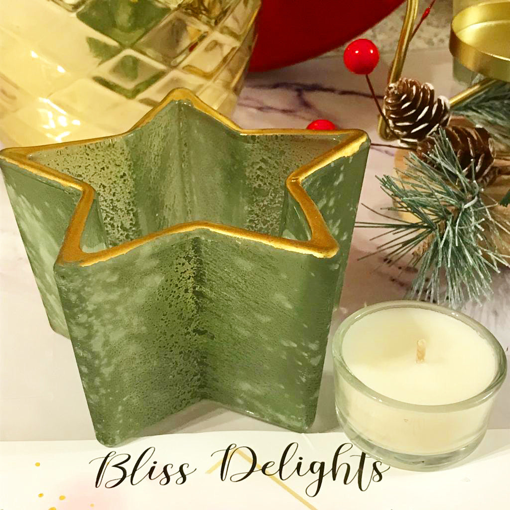 Glass Star Tealight Holder with Reusable Tealight Cup