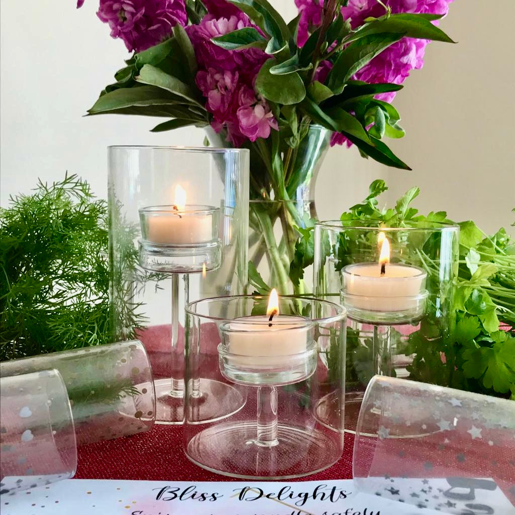 Trio of Hurricane Tealight Holders & Soy Tealights