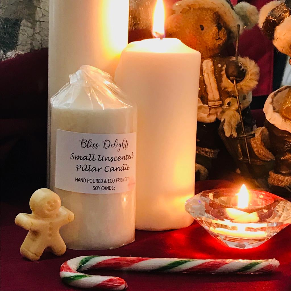 Unscented Soy Wax Pillar Candles | Plastic Free Natural Pillar Candles | Cruelty Free + Vegan Candles