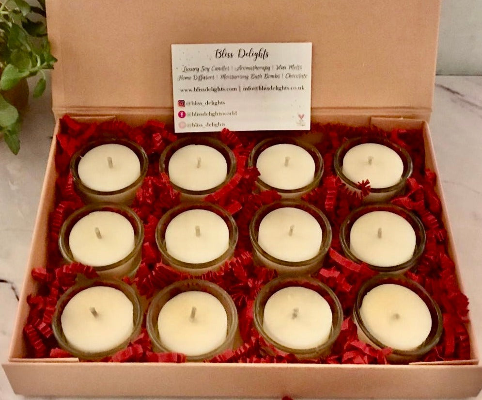 Bliss Delights 12 Luxury SoBliss Delights 12 Luxury Soy Tealights in Signature Blends | Vegany Tealights in Signature Blends | Vegan
