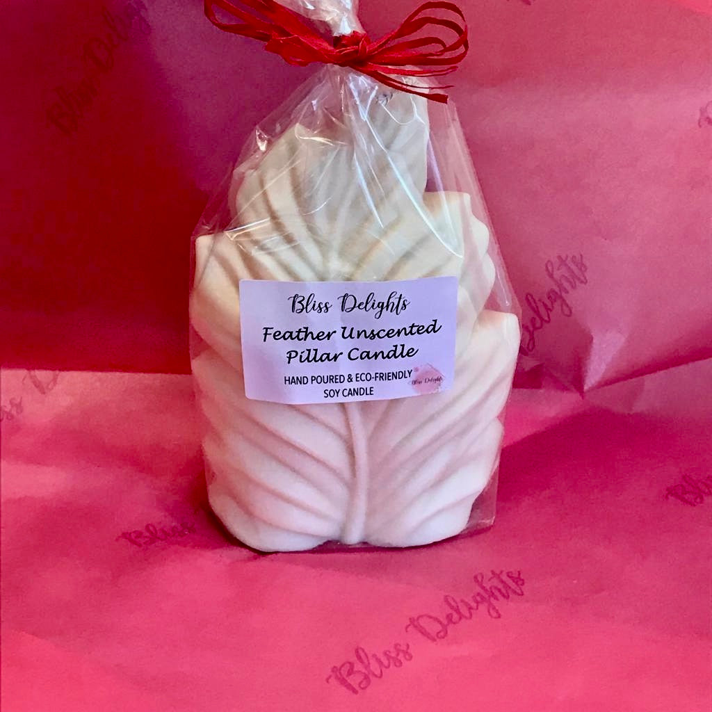 Bliss Delights Feather Unscented Soy Pillar Candle