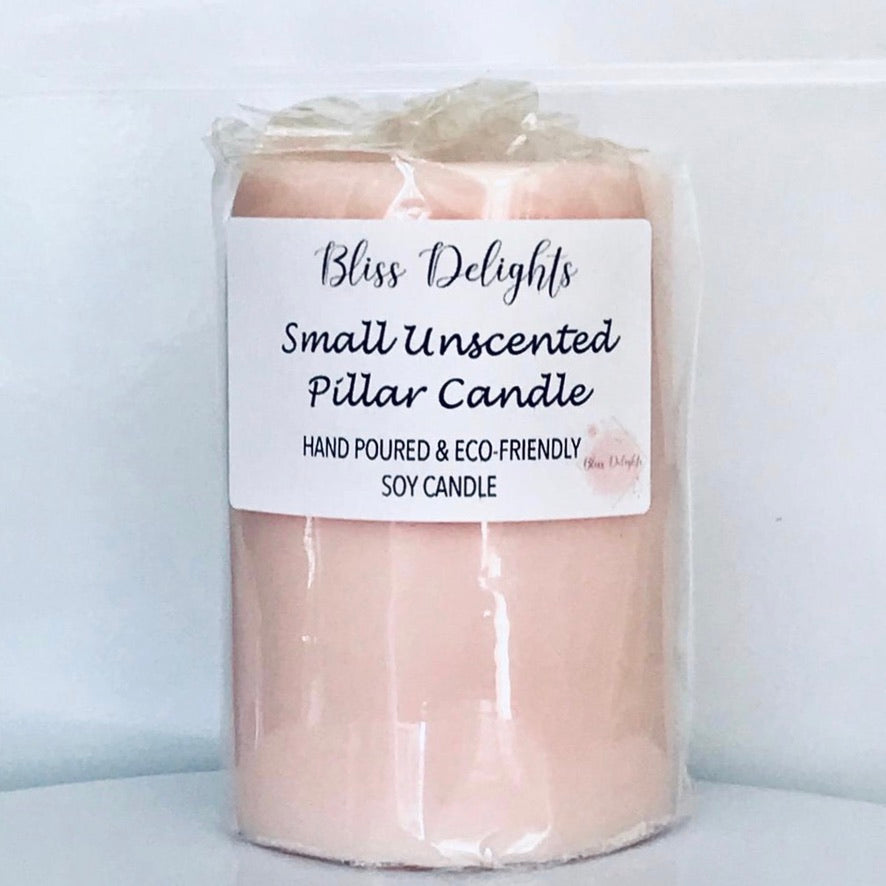 Bliss Delights Unscented Soy Pillar Candle | Cruelty Free & Vegan