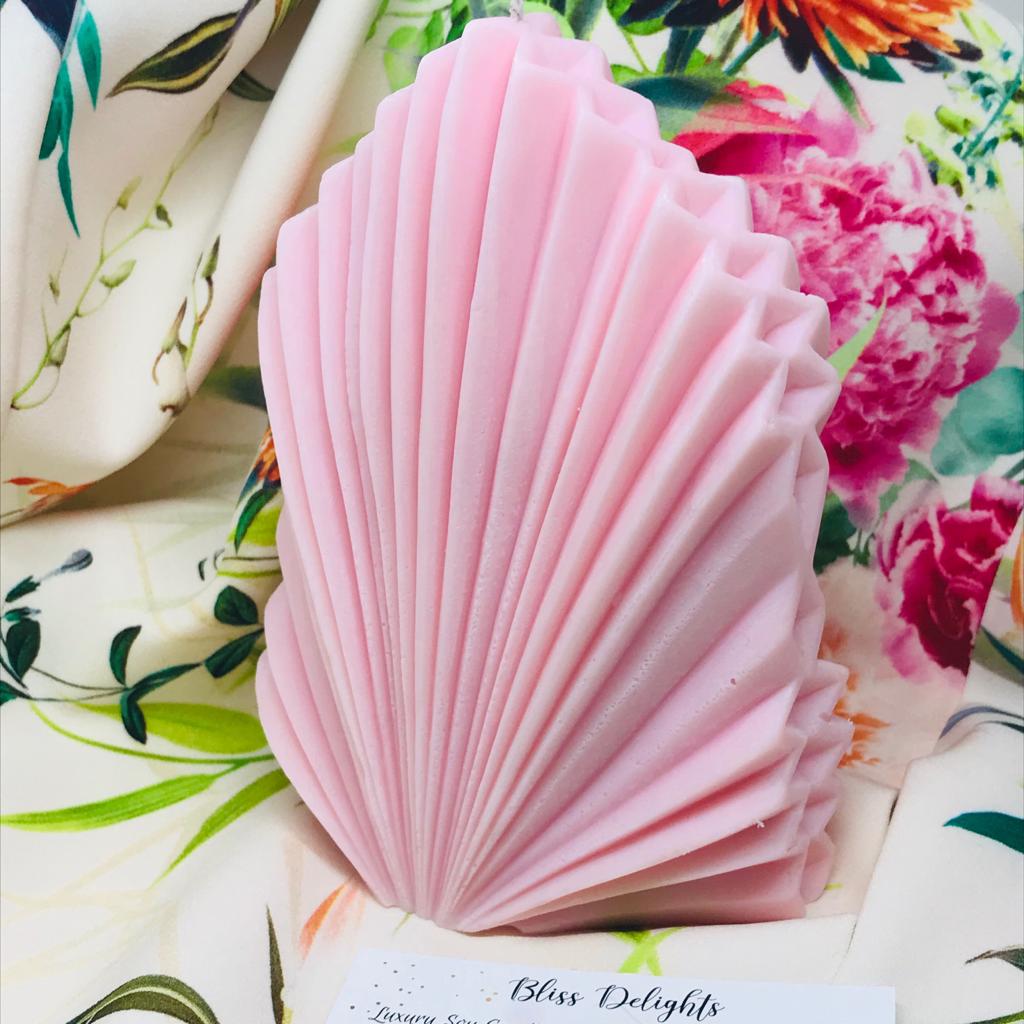 Bliss Delights Shell Soy Pillar Candle Unscented Pink | Vegan