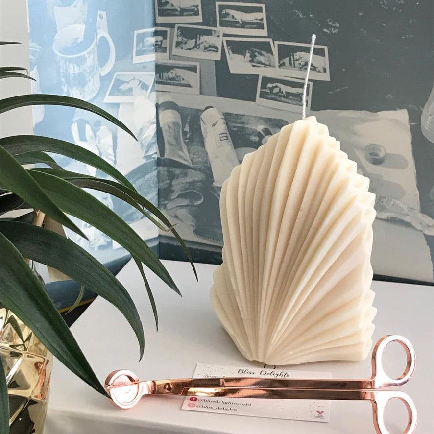 Bliss Delights Shell Soy Pillar Candle Unscented | Vegan