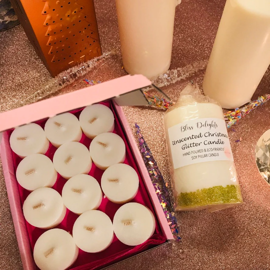 Bliss Delights Soy Wax Unscented Christmas Glitter Candles