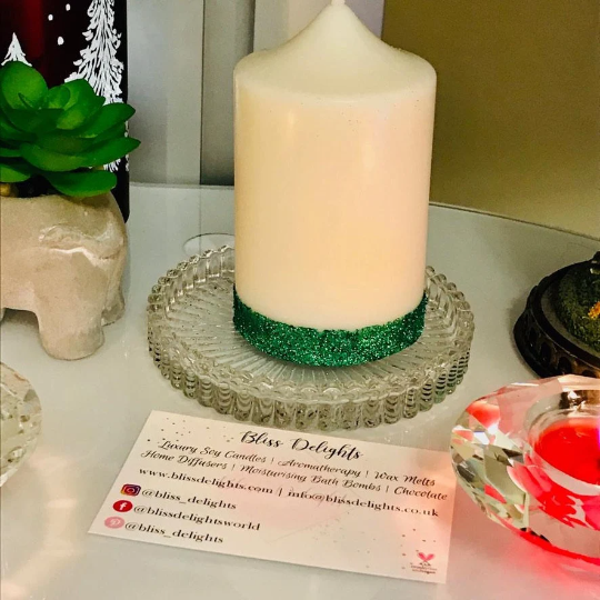 Bliss Delights Soy Wax Green Unscented Christmas Glitter Candles