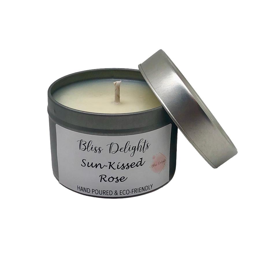 Bliss Delights Sun-Kissed Rose Candle Soy Geranium Essential Oil