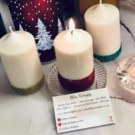 Bliss Delights Soy Wax Unscented Christmas Glitter Candles