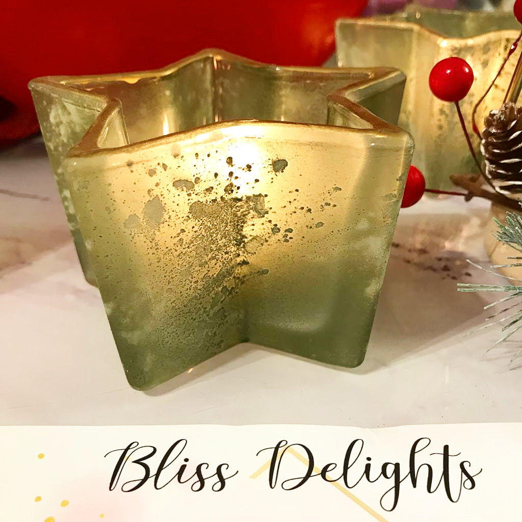 Glass Star Tealight Holder with Reusable Glass Cup