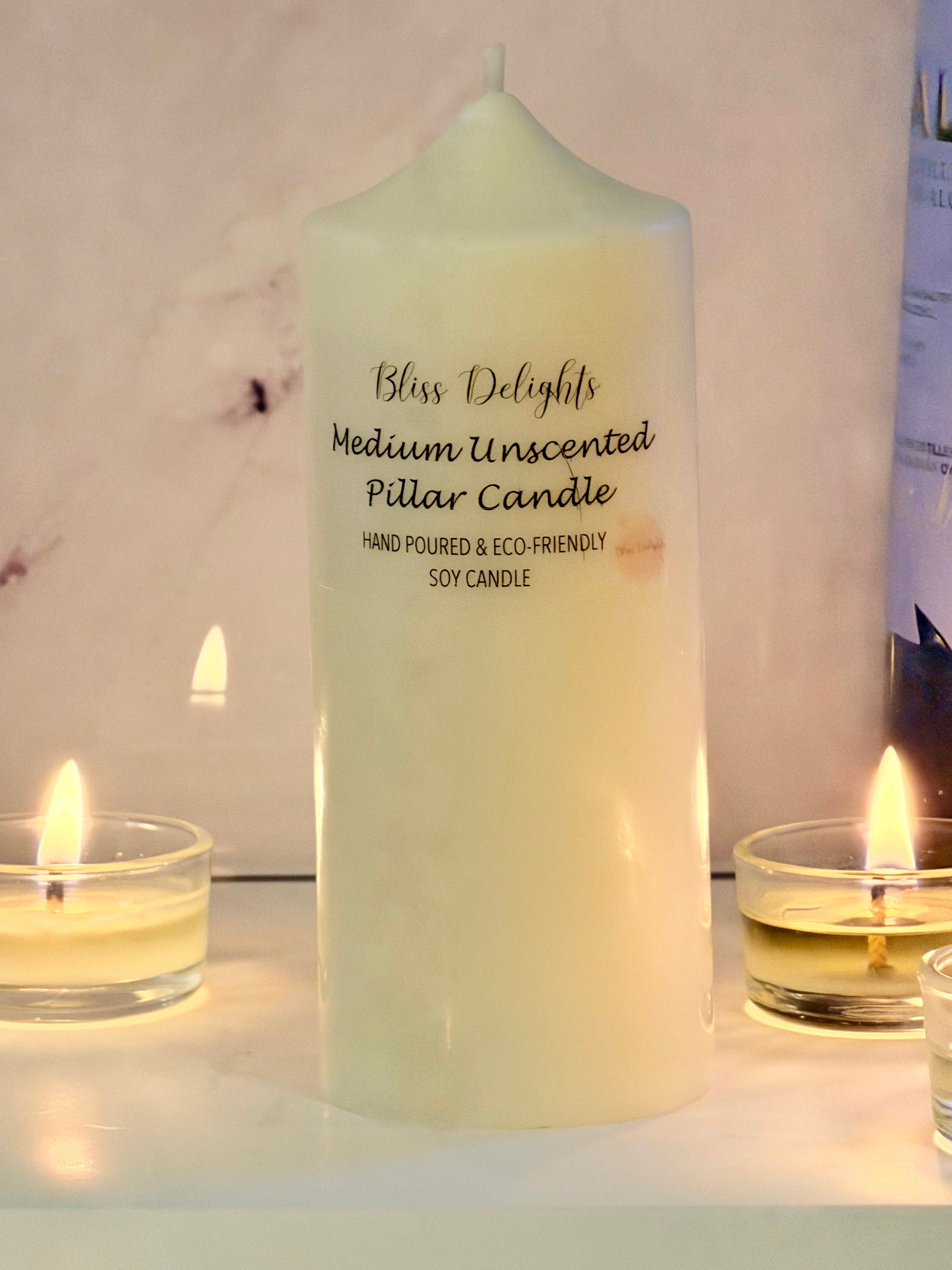 Bliss Delights Medium Unscented Soy Church Pillar Candles