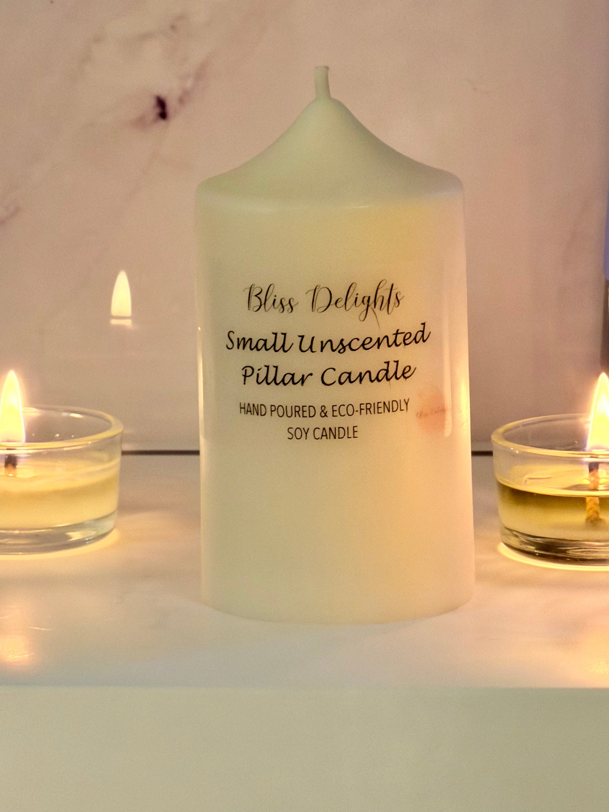 Bliss Delights Small Unscented Soy Church Pillar Candles