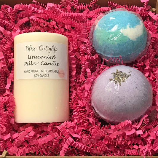 Bliss Delights Candle & Bath Bombs Gift Set - Cruelty Free & Vegan