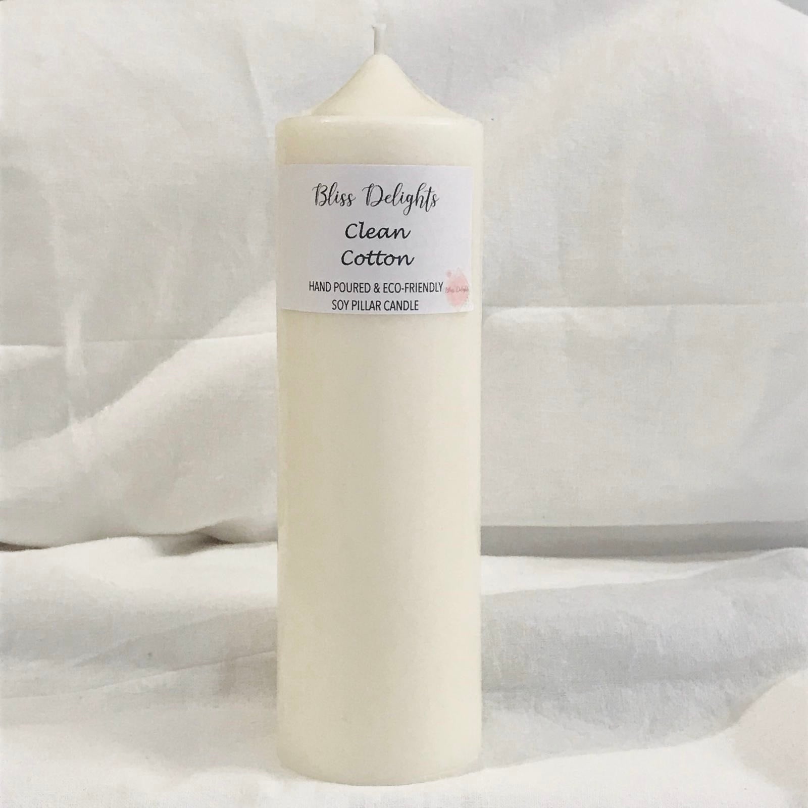 Bliss Delights Clean Cotton Soy Pillar Candles | Plastic Free