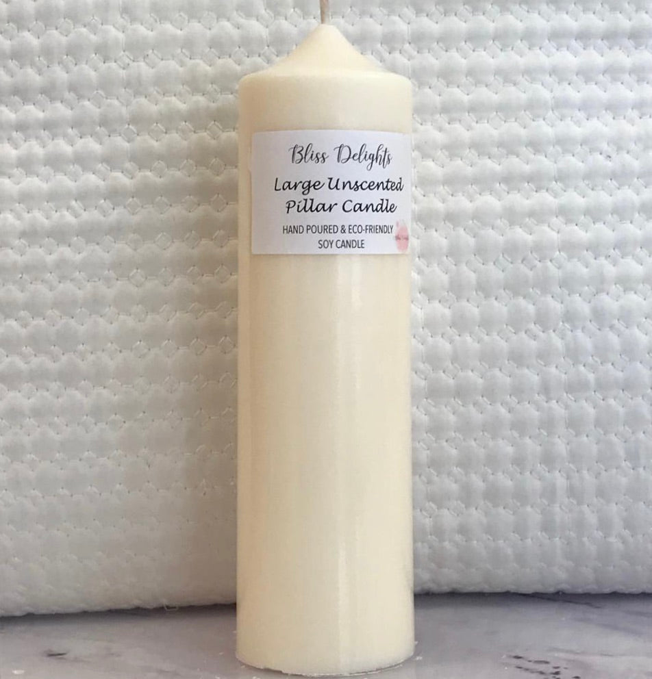 Bliss Delights Large Soy Pillar Candle | Vegan Unscented Pillar Candle