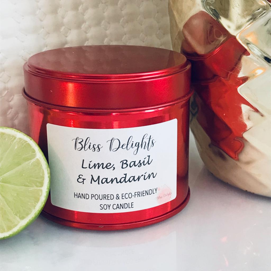 Bliss Delights Lime, Basil & Mandarin Scented Soy Candle | Vegan