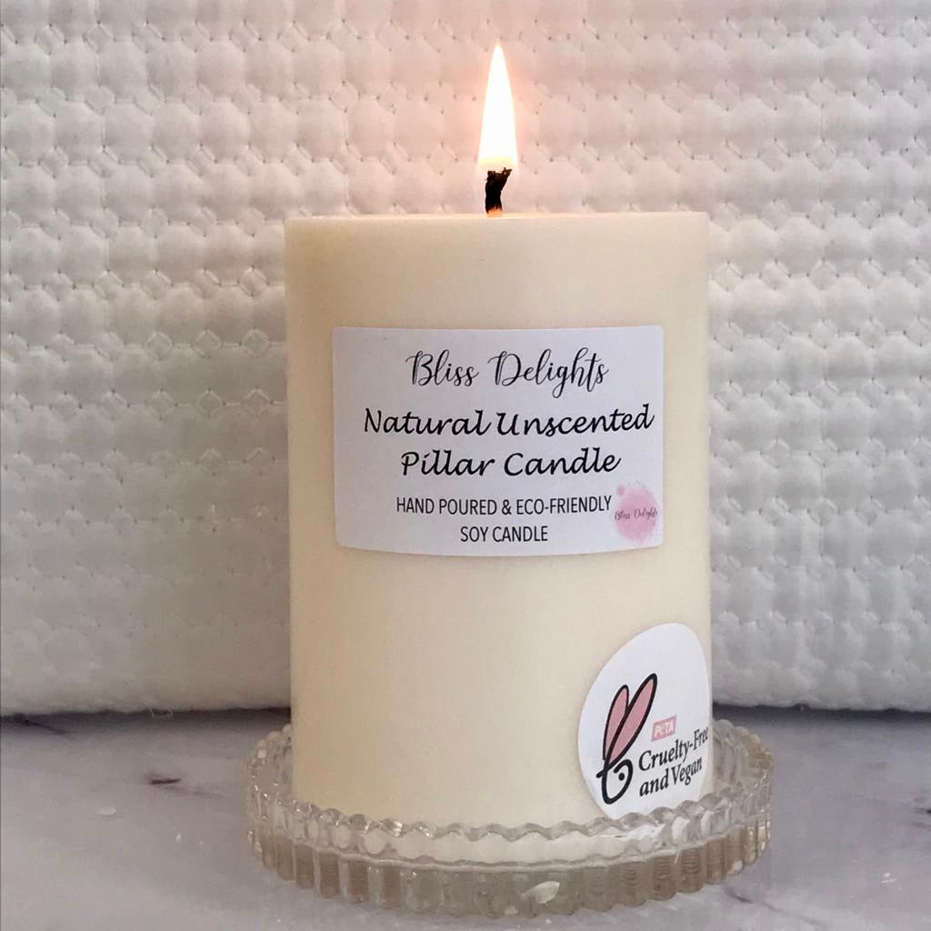 Bliss Delights Medium Natural Unscented Soy Pillar Candles 