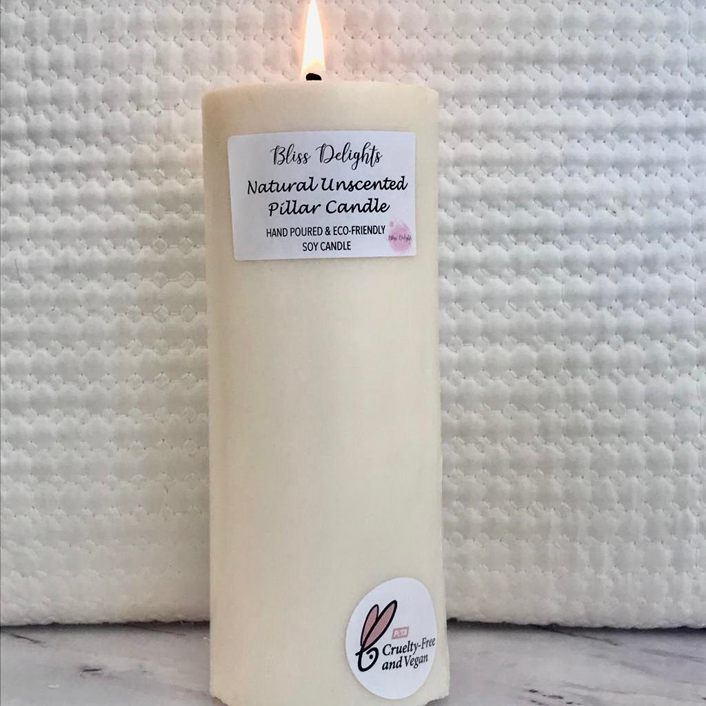 Bliss Delights Extra Large Natural Unscented Soy Pillar Candles 