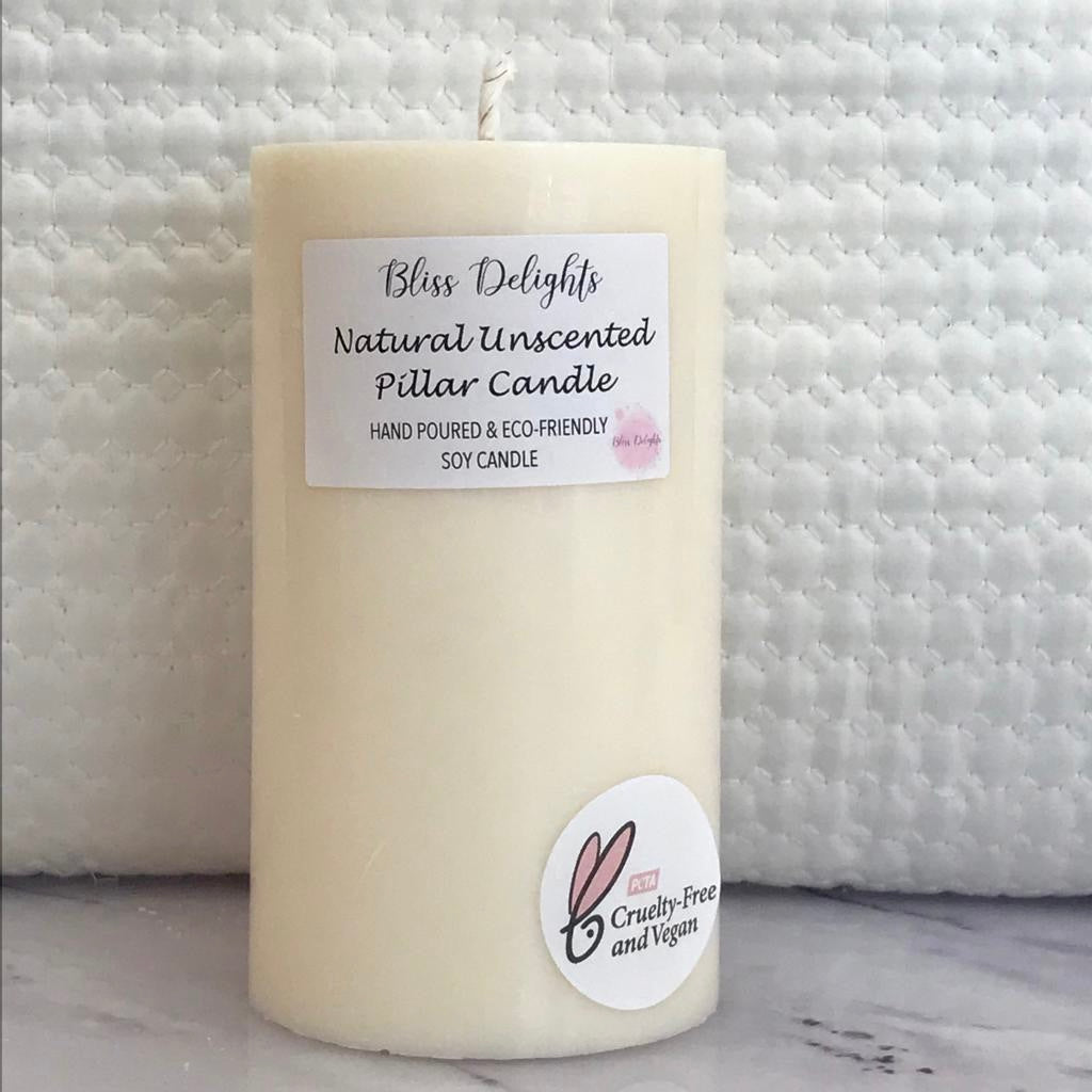 Bliss Delights Large Natural Unscented Soy Pillar Candles 