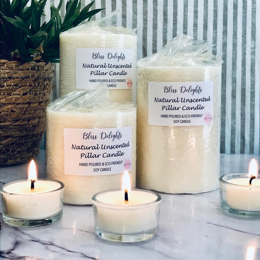 Natural Unscented Soy Pillar Candles