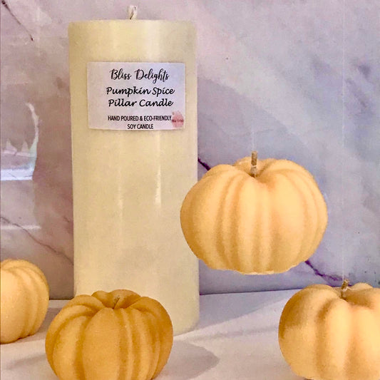 
Bliss Delights Pumpkin Spice Soy Pillar Candles | Eco Vegan Candle