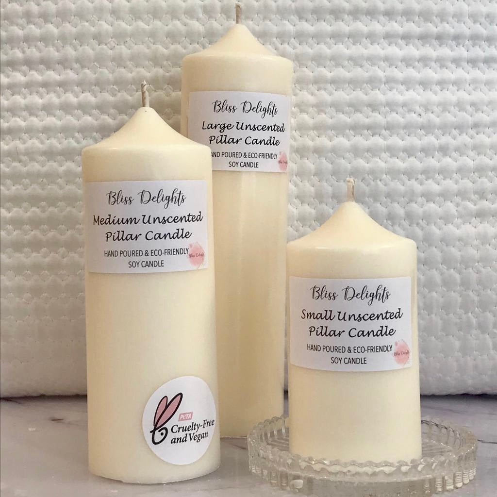 Bliss Delights Set of 3 Soy Pillar Candles & Candle Plate