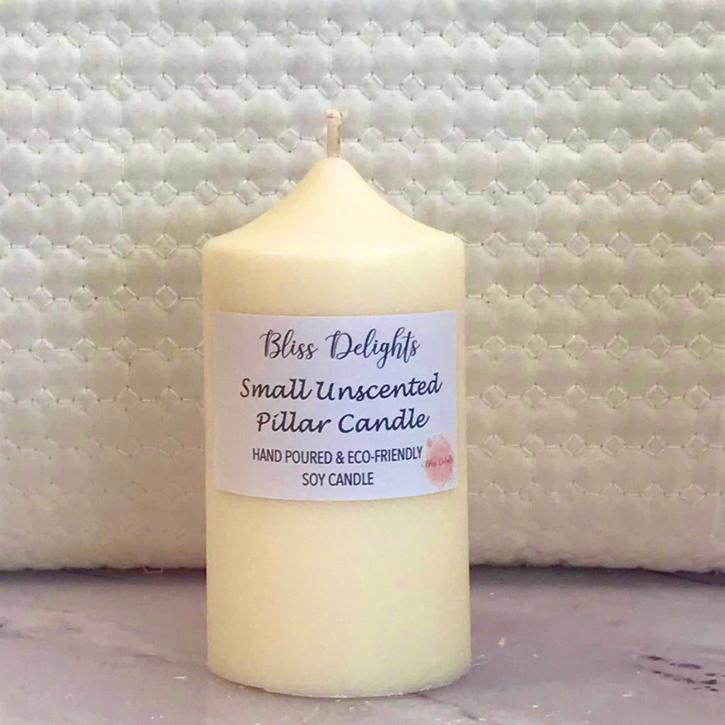 Bliss Delights Small Soy Pillar Candle | Vegan Unscented Pillar Candle
