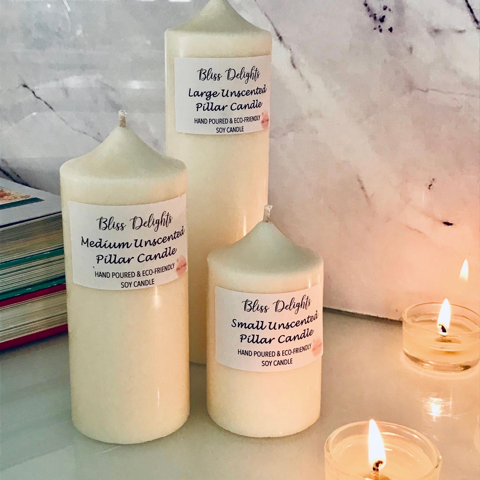 Bliss Delights Soy Pillar Candle | Vegan Unscented Pillar Candle