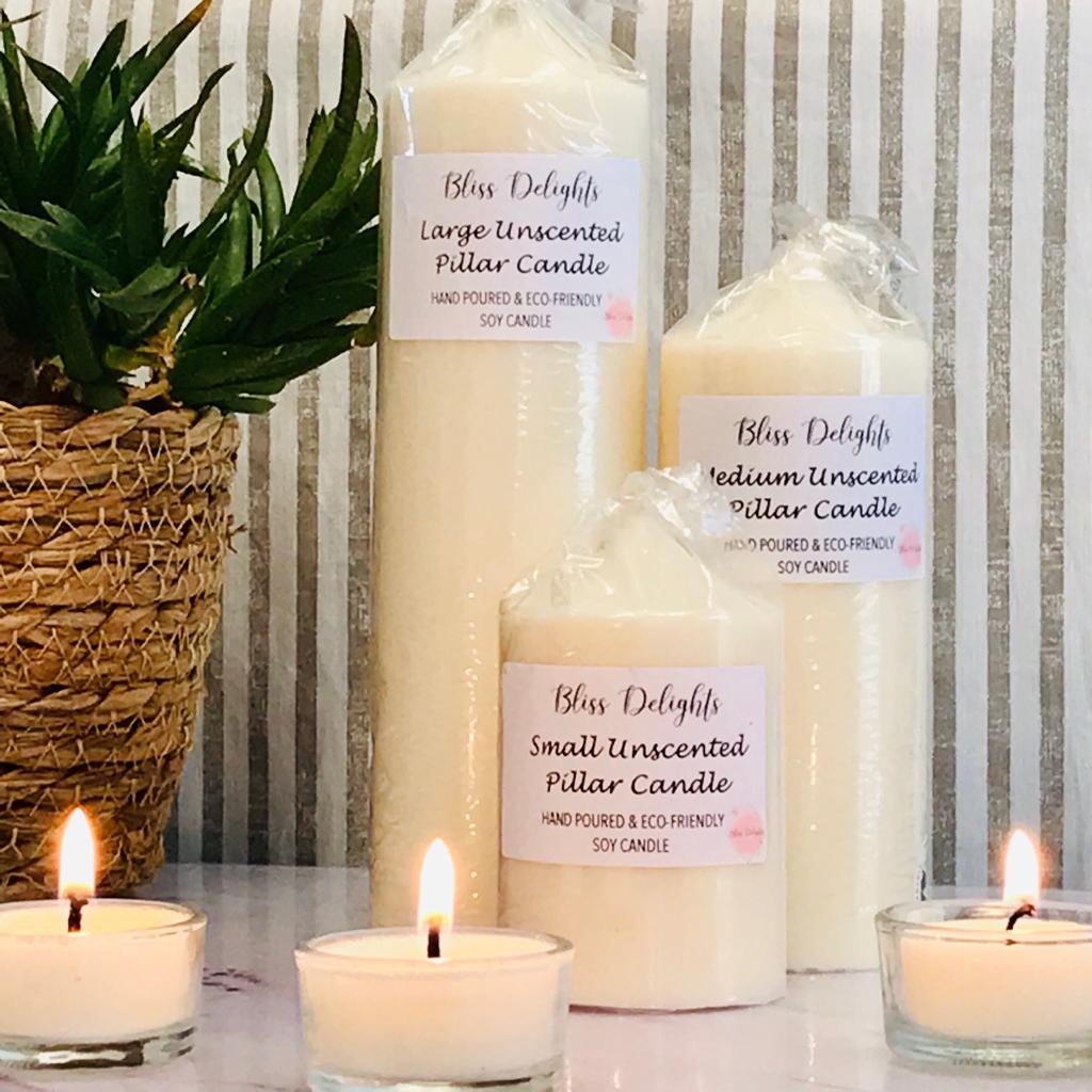Bliss Delights Soy Pillar Candle | Vegan Unscented Pillar Candle