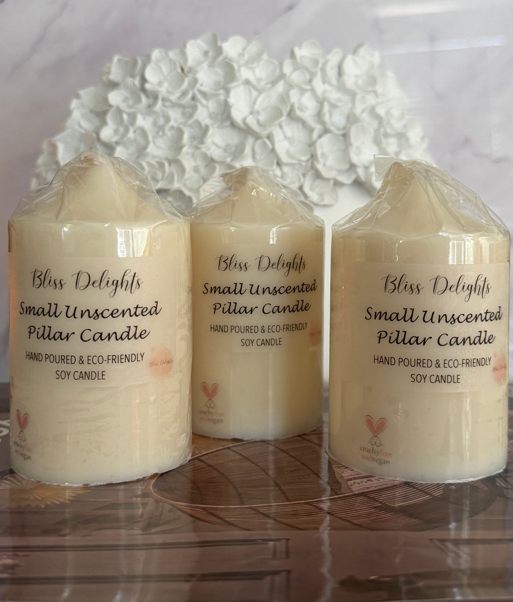 Bliss Delights Soy Pillar Candle | Vegan Unscented Pillar Candle