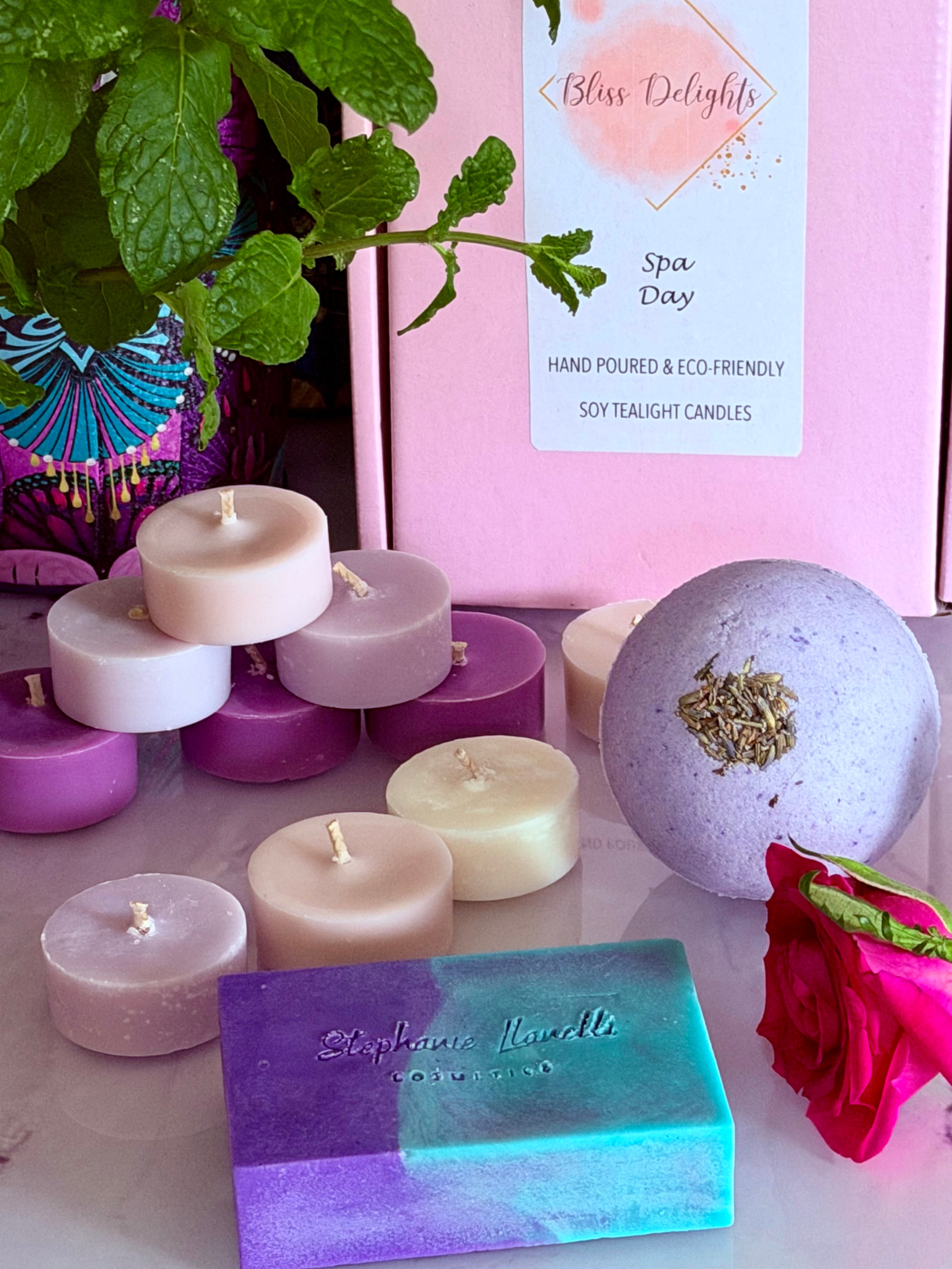Spa Day Soy Tealights, Relax Bath Bomb & Soap Bar Gift Set