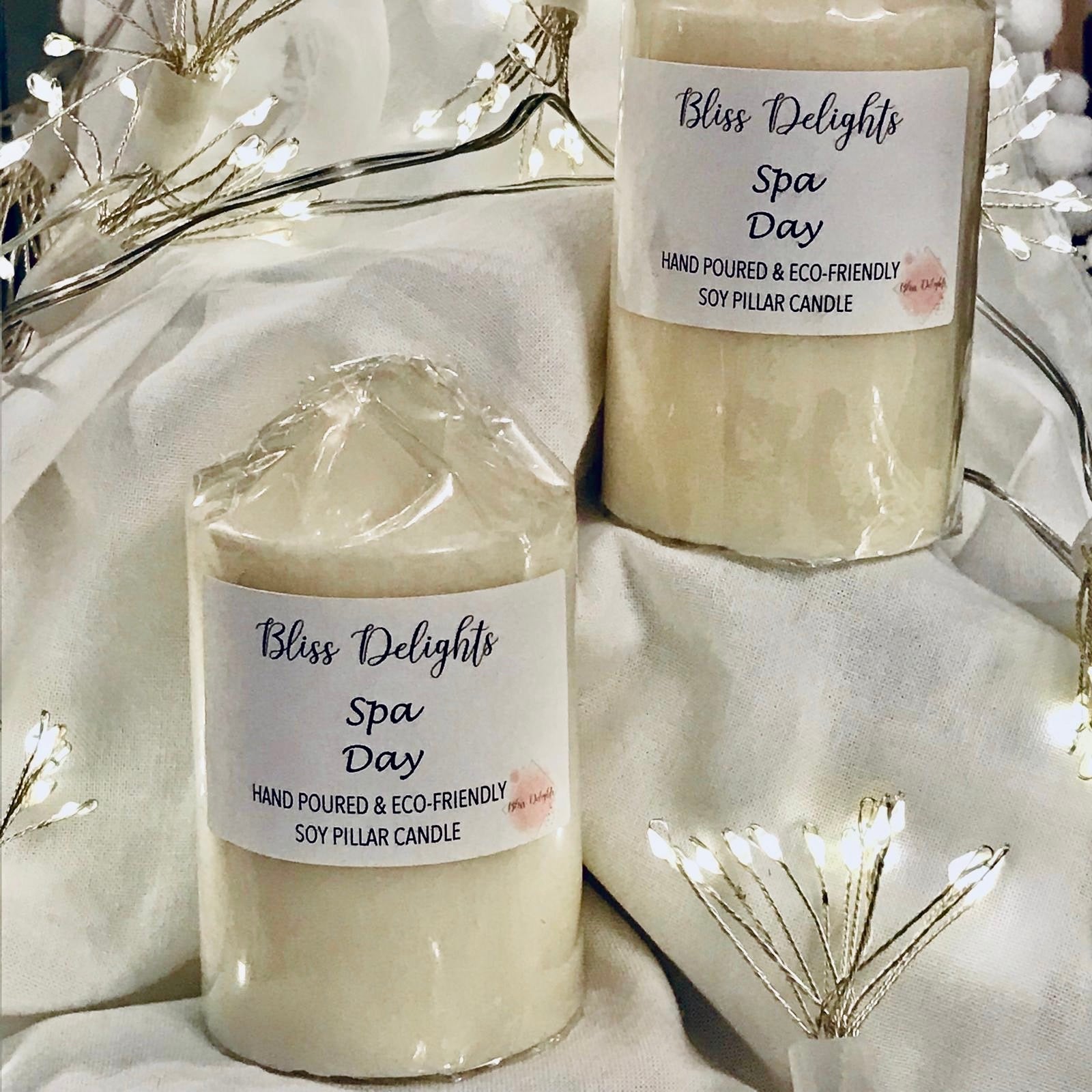 Bliss Delights Spa Day Soy Pillar Candles | Vegan Plastic Free