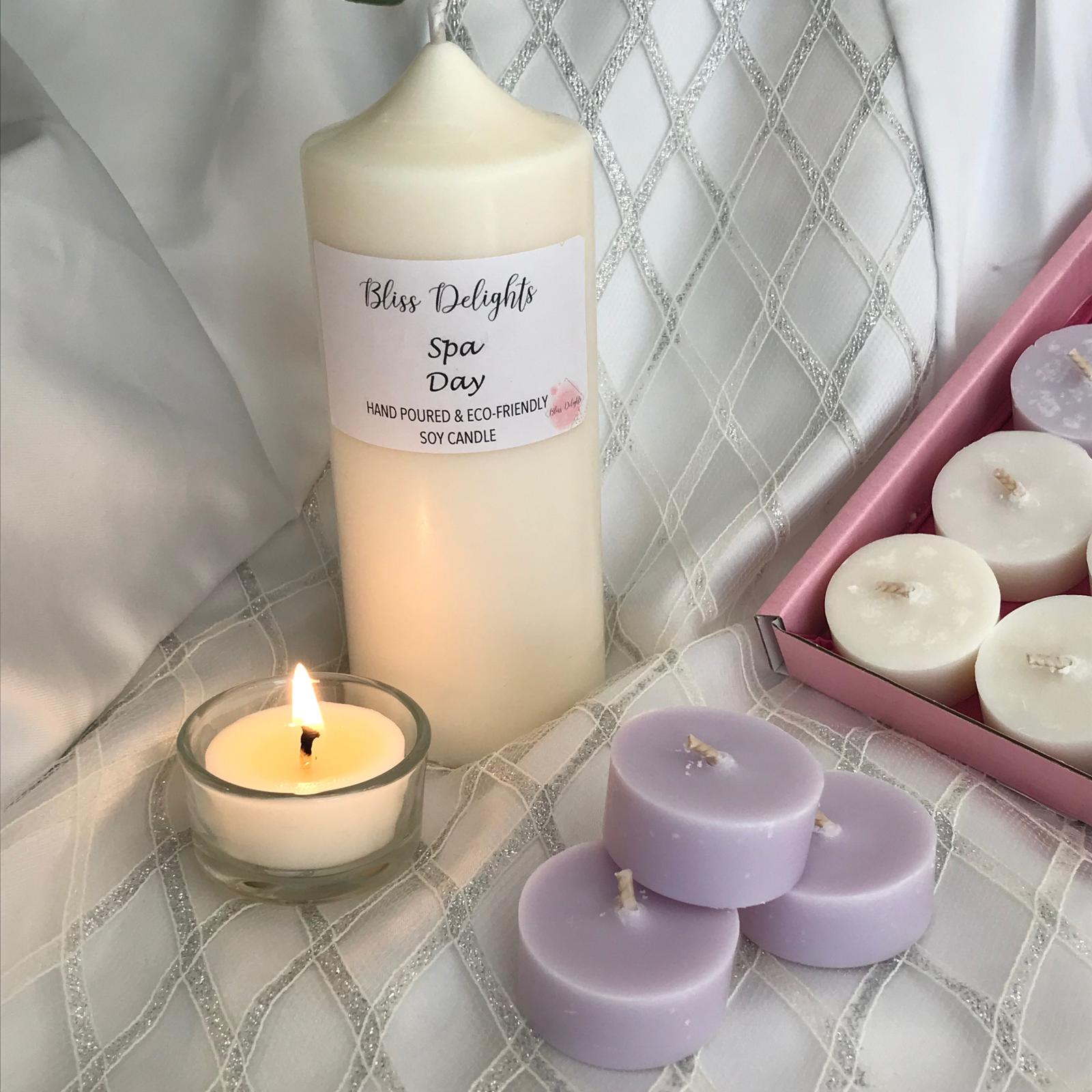 Bliss Delights Spa Day Soy Pillar Candles | Vegan Plastic Free