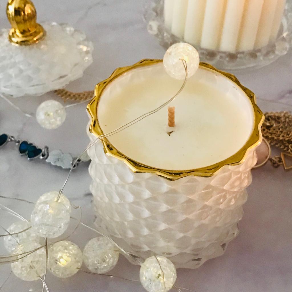 Bliss Delights White/Gold Diamond Candles | Vegan Soy Candle GEO