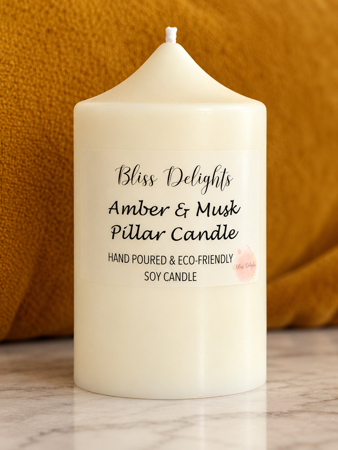 Bliss Delights Amber & Musk Soy Pillar Candle - Small